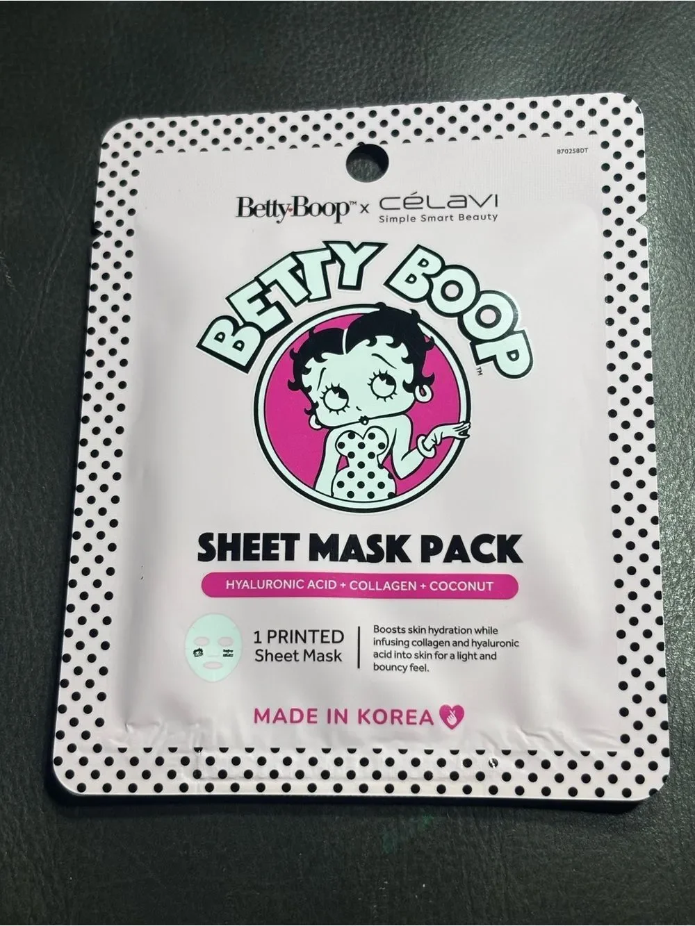3 New Betty Boop Sheet Mask Pack Hyaluronic Acid + Collagen + Coconut